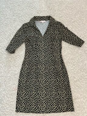 Jude Connally Cheetah Navy, Camel Tan Sage Green Midi Dress Size Small